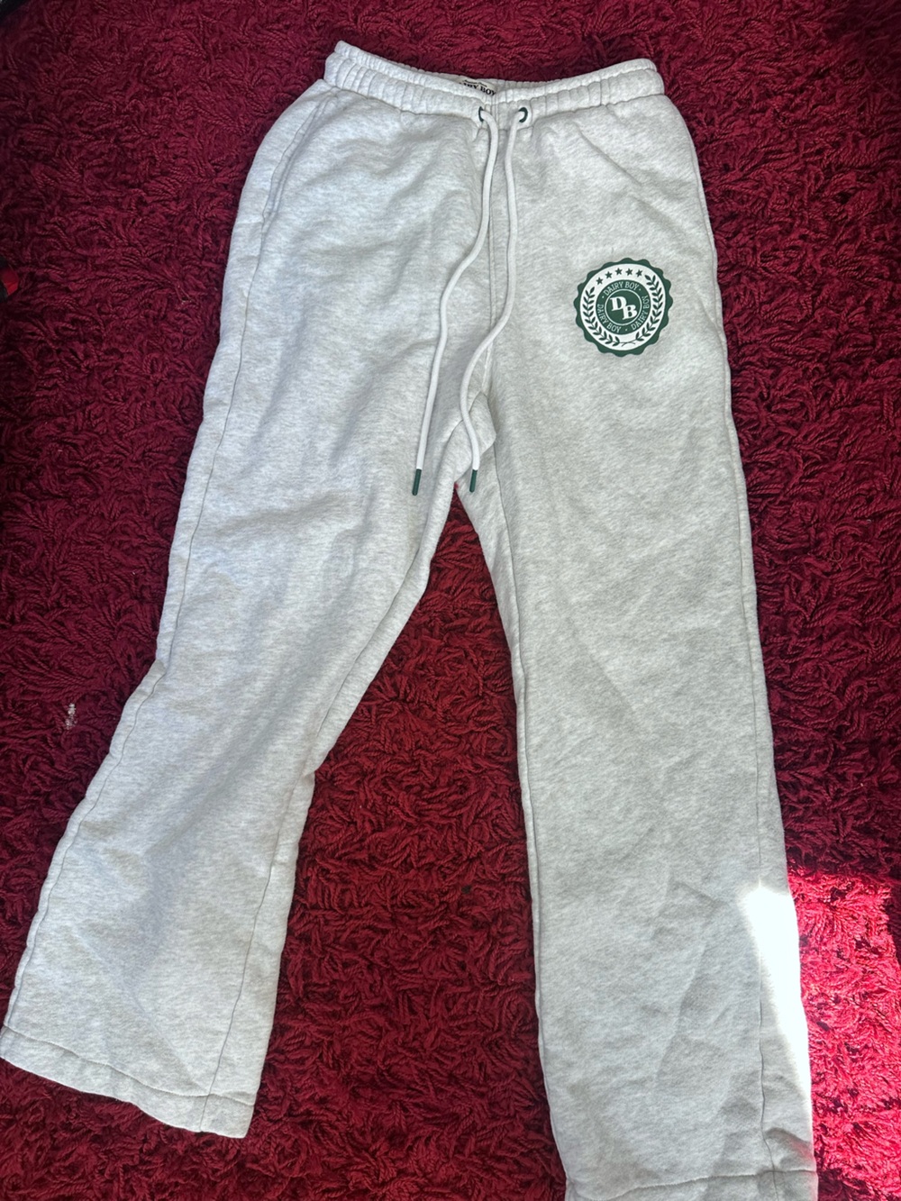 Light Gray Sweatpants with Green Crest Logo